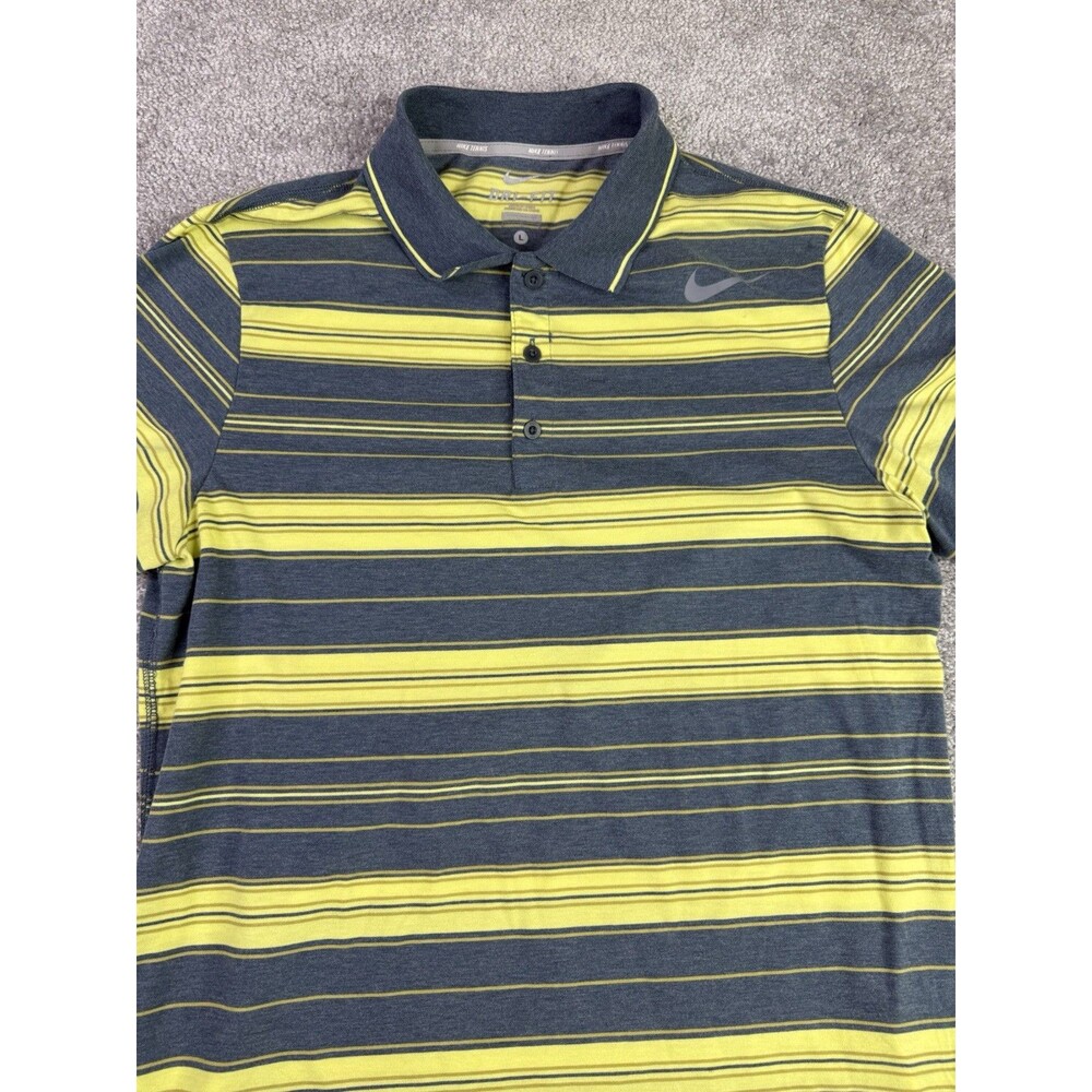 Nike Tennis Shirt Men’s Large Yellow Striped Dri Fit Performance Polo